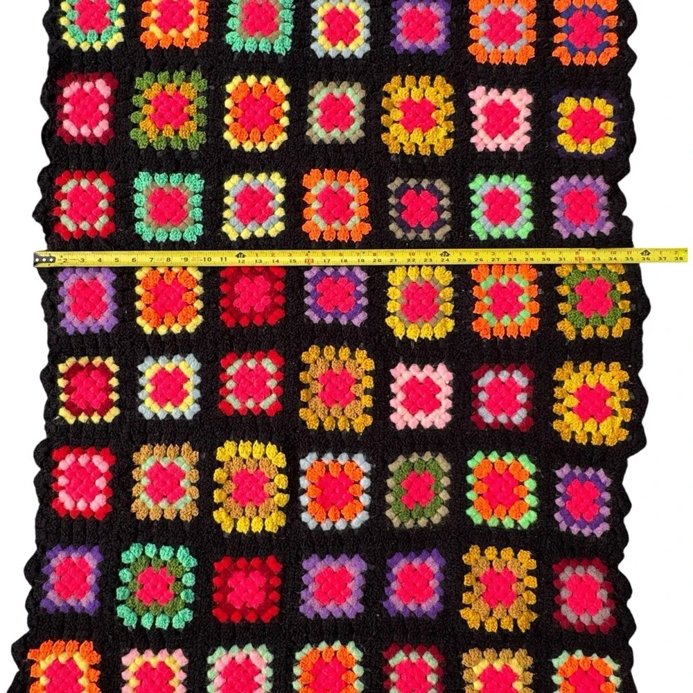 Handmade Crochet Granny Square Throw Afghan 35.5‎ X 77 inch Multi-Color Blanket